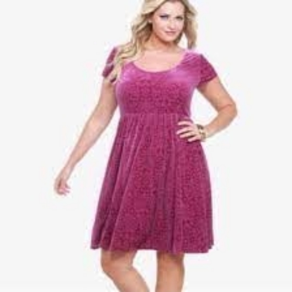 🌸 Torrid Purple Velvet Burnout Dress 3X